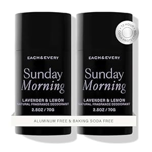 Each & Every Aluminum Free Deodorant for Women & Men, Lavender & Lemon – All Natural Deodorant for Sensitive Skin, EWG Verified – Clean, Baking Soda-Free, Plant-Based Fragrance – 2.5oz, 2 Pack