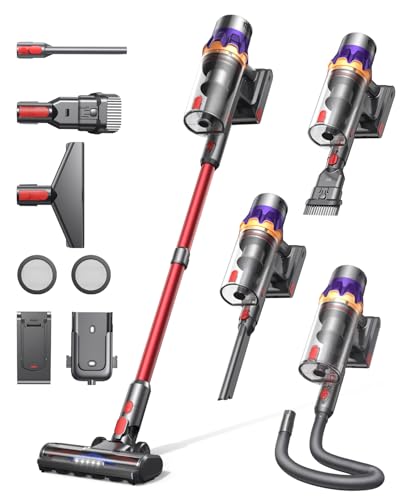 Aspiradora Escoba Sin Cable 550W 45KPa, 60 Min de Autonomía, Pantalla Táctil & Modo Automático, Aspiradora Sin Cable Potente Autosoportada con Soporte de Pared para Alfombras, Suelos Duros y Pelo de M