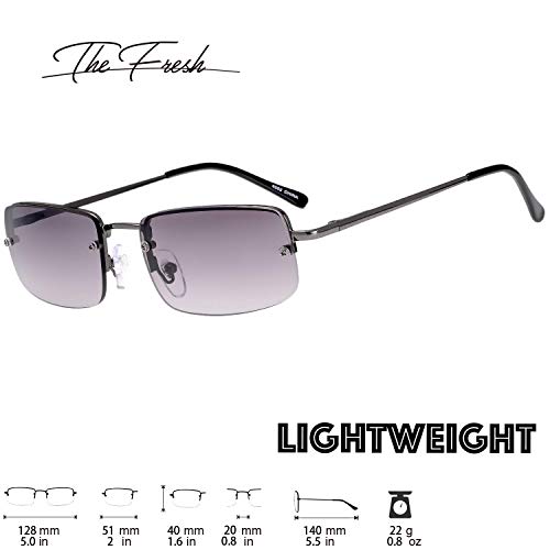 The Fresh Minimalist Small Rectangular Sunglasses Clear Eyewear Spring Hinge - Gift Box Package (205-Gun grey, Gradient Grey, 51)2