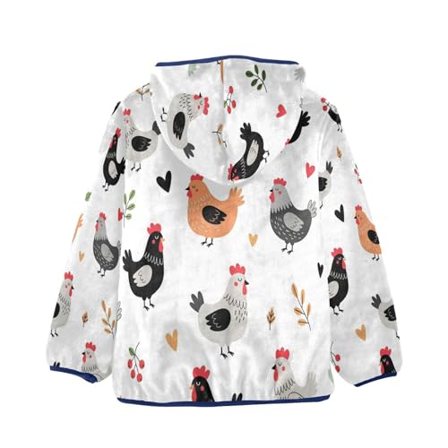Chicken Pattern with Hearts Toddler Fleece Jacket Girl Boys Hooded Fleece Jacket Coat Warm Outwear Zip-up 3-10T2