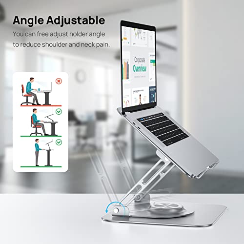 JOYEKY Suporte de laptop para mesa, suporte de computador ajustável com base rotativa de 360°, eleva