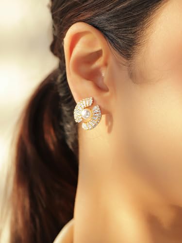 Image of Rubans Stud Earrings American Diamond Zirconia Stylish Jewellery Gift for Women & Girls