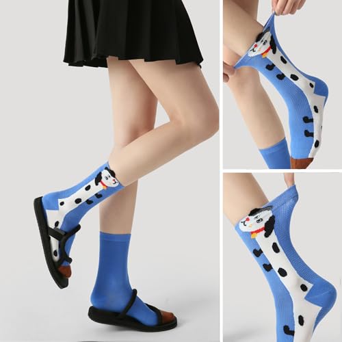 Image of Girls' Lightweight Thin Mesh Cartoon Ankle Socks - Fun Prints, Colorful Breathable Design with Snug Comfort Fit (3 Pairs, Long Dog)