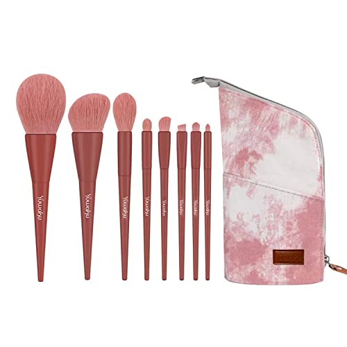 Makeup Brushes Set Professional 8pcs â€” Travel Makeup Brushes with Case, Rose Red Make up Brush Set Professional include Eye Makeup Brushes, Lip Brush, Face Brush Set, Foundation Brush Set Easy Carry Kabuki Eyeshadow Powder Eyebrow Eyeliner Blush Co