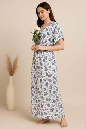 Image of Bahumaan Pure Cotton Kaftan Nighty for Women | Kaftan Maxi for Women | Kaftan Night Gowns for Women | Cotton Nighty for Women Stylish |