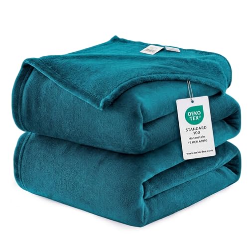 WAVVE Plaid Couverture Polaire Flanelle en Microfibre, Jeté de Canapé 220x240 Bleu Canard,...