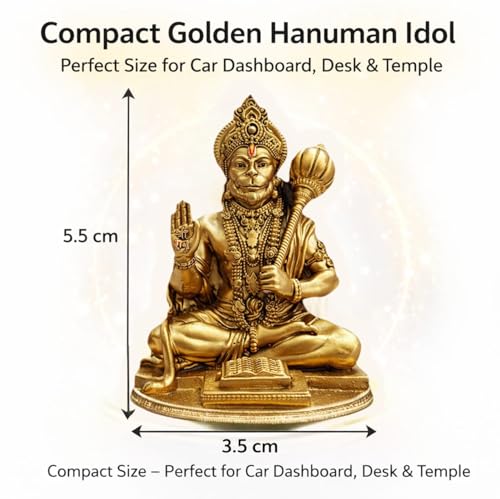 Image of Yadava Golden Hanuman Idol with Double Sided Adhesive Sticker for Car Dashboard - Resin Hanumanji Murti for Home Temple, Office & Spiritual Decor (with Double Sided Adhesive Sticker)