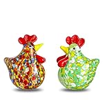 H&D HYALINE & DORA Set of 2 Mini Glass Rooster Figurines Art Blown Glass Chicken Collectible Figurine Crystal Animal Ornaments for Farm Thanksgiving Centerpiece Decor