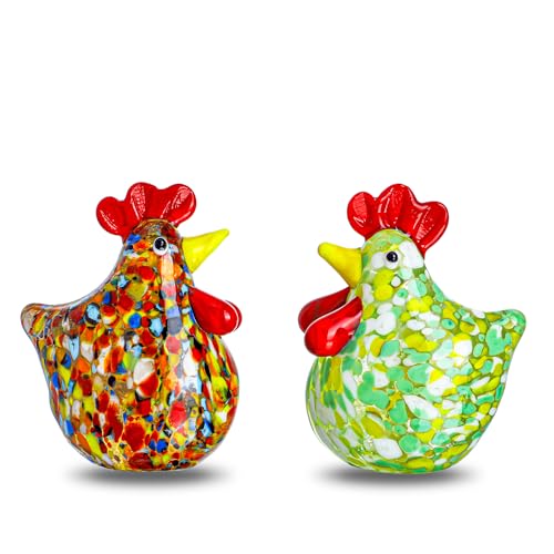 2 Pcs Mini Glass Rooster Figurines Thanksgiving Centerpiece Decor