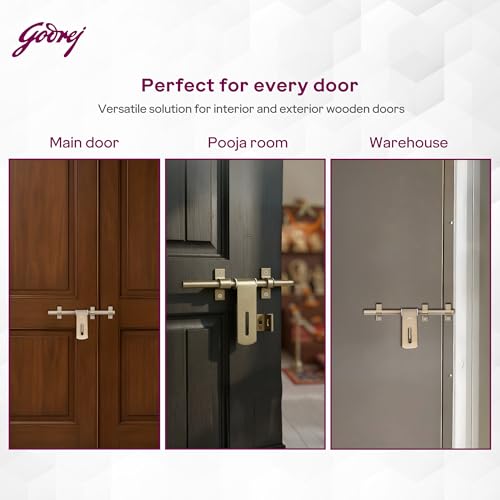 Image of Godrej Door Fittings | Aldrop for Main Door (10 inch, Antique Brass) | Premium SS Latch /Kadi for Left or Right Handed-Doors | Aldrops for Double Doors, Home, Bedroom, Puja Room | Size 250 X 14 mm