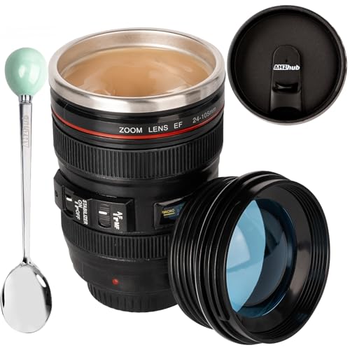 Taza de café con forma de lente de cámara
