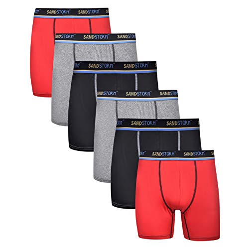 Sand Storm Mens Performance Boxer Briefs or Briefs - 6-Pack Tagless Breathable Underwear S-5XL Regular or Plus Size