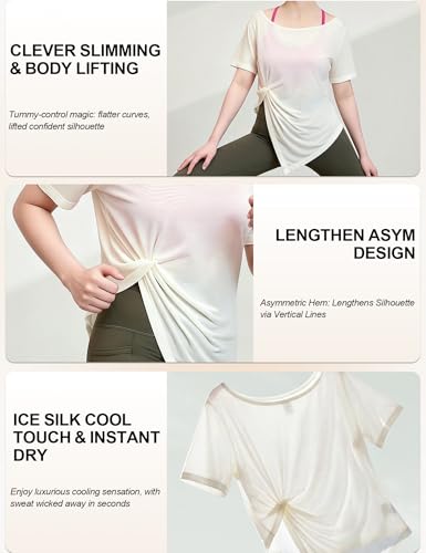 Image of Venzina Womens Plus Size Summer Cover Up Shirt - Cooling Ice Silk Sheer Mesh Top, Loose Fit Tummy Control Slimming Long Sleeve Shirt for Yoga, Beach and Casual Wear-Milky White -L