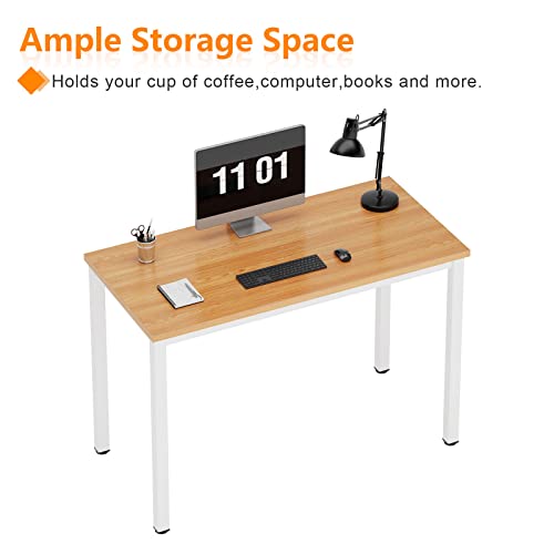 Need Small Desk, 39.4 Inches Sturdy Writing Desk For Small Spaces, Small Computer Desk Teens Desk Study Table Laptop Desk Home Ofice Desk, White Metal Frame, Teak #TOP6