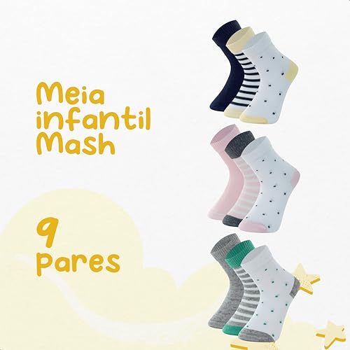 MASH Kit 9 Pares Meias Bebê Recém Nascido Menina Infantil Criança Cano Médio, KIT - B, 28-33