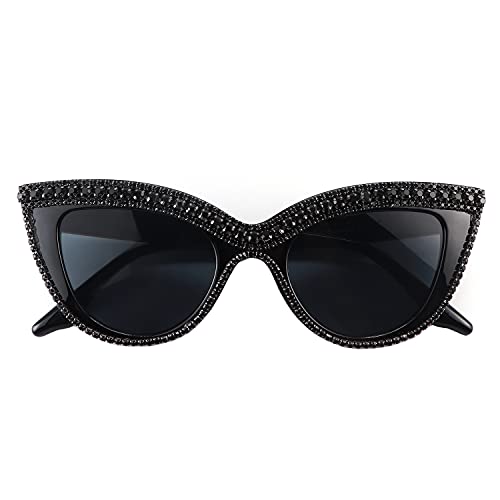 Cat Eye Sunglasses Bling Rhinestones Crystal Black Plastic Frame Eyewear4
