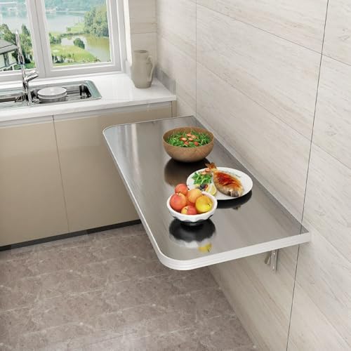 Mesa Plegable de Acero Inoxidable para Pared | Estante de Cocina de 101 cm Que Ahorra Espacio | Escritorio abatible | Mesa Flotante Resistente para Espacios pequeños (30 x 80 cm/11,8 x 31,4