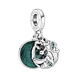 Bellestory Abalorio colgante de muérdago de Navidad de plata de ley con esmalte verde, compatible con pulseras europeas