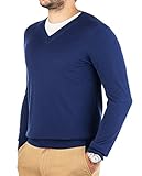 cashmere zone - maglione uomo scollo a v 100% lana merinos made in italy lana extrafine pullover a manica lunga (bluette, s)