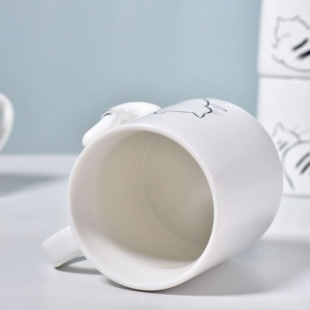 Taza de café Redonda de cerámica Blanca con Tapa y Cuchara, 350 ml/11,8 oz