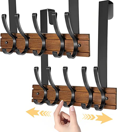 Weweow Over The Door Hooks, 2 Pack Rubber Wood Door Hanger Hook With 5 Adjustable Hooks For Hanging Clothes, Bathroom Over The Door Towel Rack, Heavy Duty Wall Mounted Coat Rack, No Drilling #TOP8
