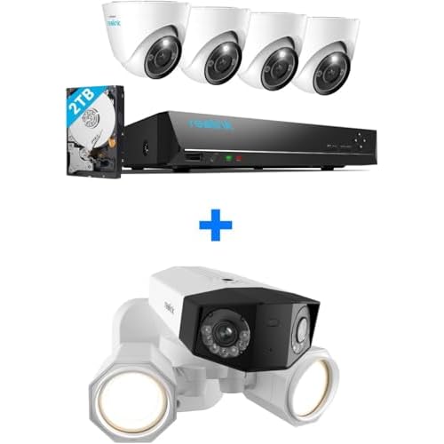 REOLINK 12MP Security Camera System, 4pcs IP Security Camera Outdoor Color Night, 2-Way Talk, 2TB HDD 8CH NVR, RLK8-1200D4-A Bundle with Duo Floodlight PoE 4K Ultra-Wide Angle Camera