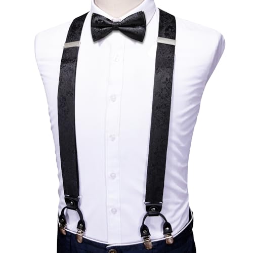 Image of YOHOWA Men Suspenders 6 Clips Strength Adjustable Y Braces Pre-Tied Bow Tie Set Formal Wedding Party