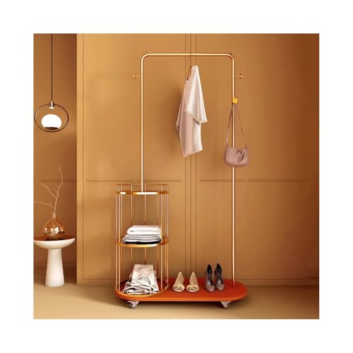 ZENGXJYCQINGJIANG Perchero Vertical Perchero for Ropa, Estante de Almacenamiento for Dormitorio, mesita de Noche, Perchero de Suelo móvil Moderno, Perchero for Ropa Perchero de pie(Gold+Orange)