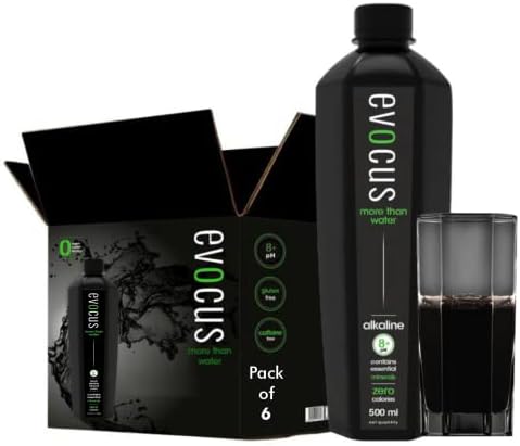 Evocus Black Alkaline Drink 500ml - 8+ pH, 4X Superior Hydration, Essential Minerals, Zero Calories, Caffiene, Sugar| Clinically Proven Benefits | Yes, it works. | Pack of 6 | 500 ml