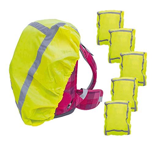5 Stück Überwurf Four gelb für Schulranzen Rucksack Regenschutzhülle wasserabweisend Reflexstreifen 5er Set Cover
