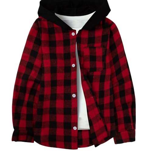 Image of Boys Girls Flannel Shirts Plaid Hoodies Fall Fashion Button Down Shirts