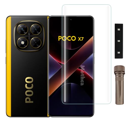 Image of Mothca Premium UV Tempered Glass Screen Protector For Poco X7 (Pack of 1) Full Adhesive UV Curved Screen Guard, Case Friendly with Installation Kit
