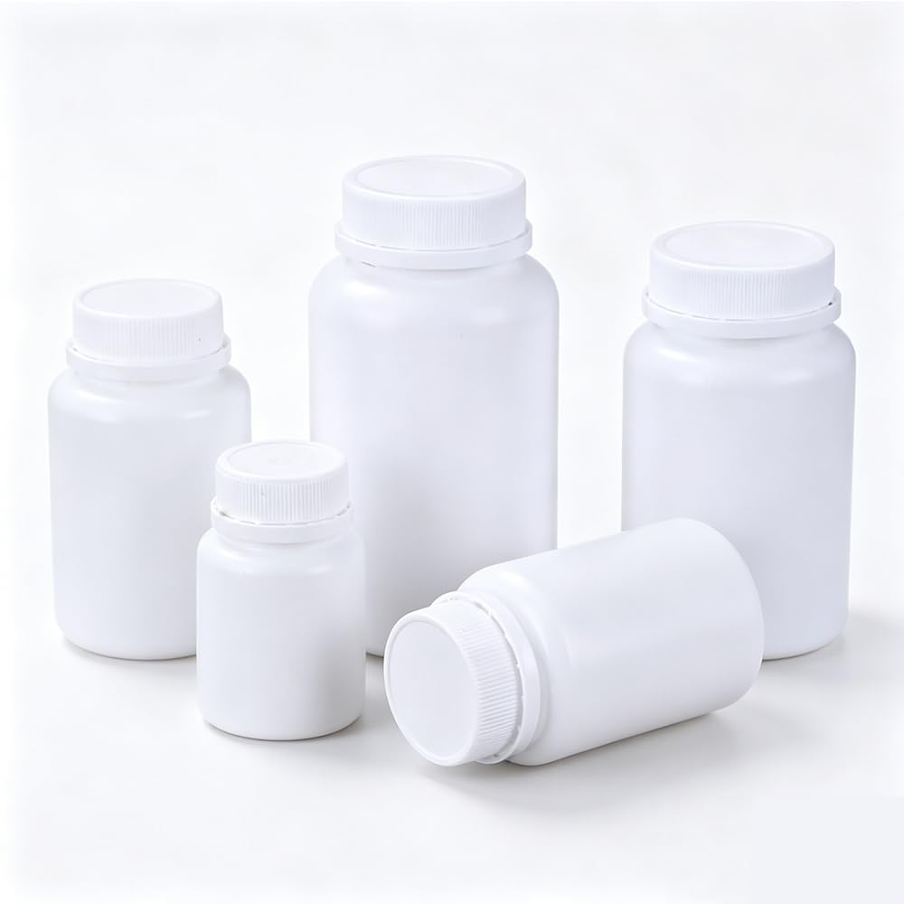 50 Stück Kunststoff-Kapselflaschen aus HDPE, weiß, leere Verschlusskapseln, pharmazeutischer Behälter mit Schraubverschluss, Pillen, Medizin, Kapselpulver, Fläschchen, tragbar, nachfüllbar, 150 ml