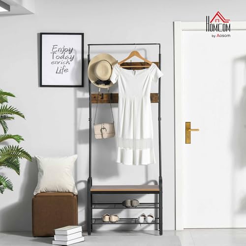 HOMCOM Perchero de Pie Perchero Metálico Zapatero 3 Estantes 8 Ganchos Colgador para Zapatos Ropas para Pasillo Entrada 72x34x185cm - imagen 2