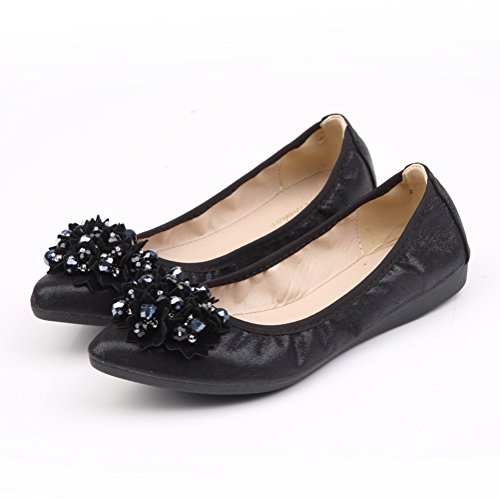 Meeshine Womens Foldable Soft Pointed Toe Ballet Flats Rhinestone Comfort Slip on Flat Shoes4