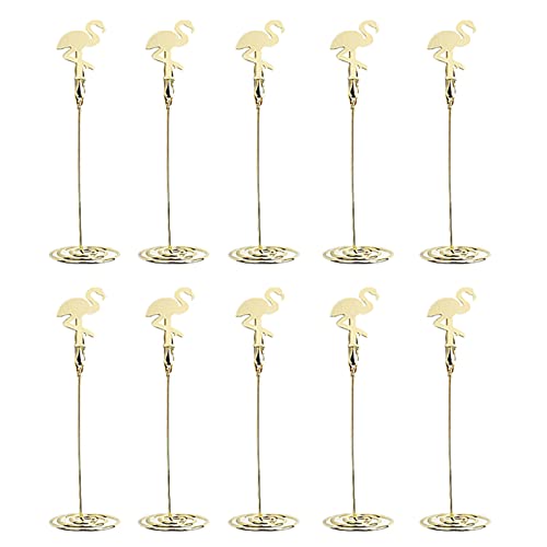 Flamingo Table Number Holders Place Card Holder 10Pcs 4.92 inch Wire Photo Holder Name Menu Clips Table Sign Holders for Wedding Anniversary Birthday Party, Gold