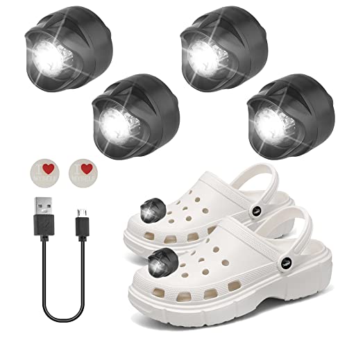 Coreslux Lights For Crocs, 4 Pcs Headlights For Croc Shoes, Rechargeable Croc Flashlight Attachment, Waterproof Clog Decoration Accessories Croc Shoes Lights (4Pcs-Black) #TOP8