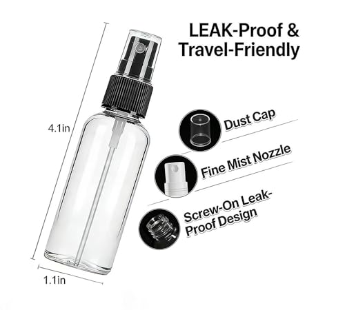 Lekroos 1 Oz Travel Spray Bottles, Thickened Reusable Refillable Plastic Sprayers 2 Pack