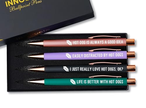 InnoBeta Hot Dog Gifts, A Gift Idea for Hot Dog Lovers on Christmas, Birthday, Ballpoint Pen Set of 4