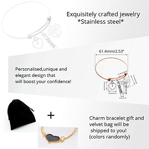 Image of Uloveido Stainless Steel Tree of Life Bangle Mustard Seed Pendant Faith Cuff Bracelet Gifts for Women Teen-Girls Y639