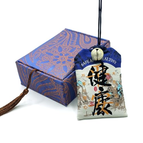 Handmade Lucky Charm Blessing Amulet for Health Fortune Wealth Love Career Good Luck Charm Bags Traditional Japanese Feng Shui Décor Blue