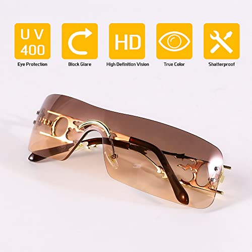 Rimless Y2k Sunglasses For Women Men Rectangle Vintage glasses Fashion Flame Metal Sunglass Frameless Retro Eyewear4