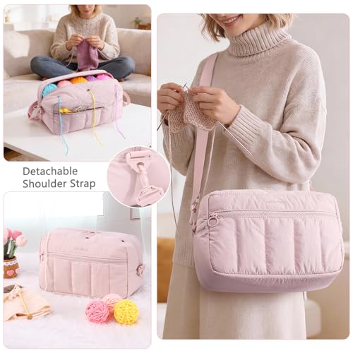 Image of MYBAGZIGN Crochet Bag Organizer for Yarn & Hooks, Large Capacity Yarn Storage Bag with Yarn Holder Holes, Portable Crochet & Knitting Bag for Crocheting on the Go, Craft Travel Bag Gifts for Women