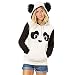 Meilaier Women's Cute Panda Print White and Black Fleece Hoodie Tops