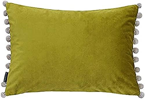 Riva Paoletti Fiesta Rectangular Cushion Cover Multicoloured Pompom Edges-Soft Velvet Fabric-Reversible-Zip Closure-100% Polyester-35 x 50cm (14" x 20" inches), Polyester, Hot Pink/Multi, 35 x 50cm