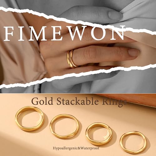 Gold Rings for Women Non Tarnish 14K Gold Plated Stackable Ring Set Simple Trendy Wave Rings Birthday Gifts for Mom Waterproof Gold Jewelry Size 5-102