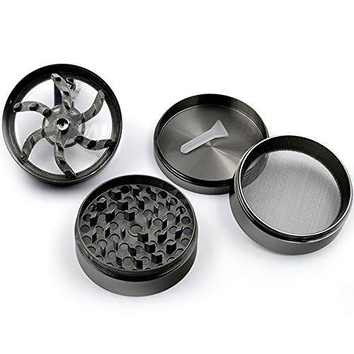 DENNOV Spice Herb Grinder, 4 Piece 2.2\", Premium Zinc Alloy- Ancient Silver