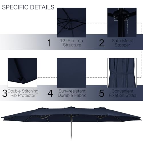 Image of Tangkula 15FT Double-Sided Patio Umbrella with Base, Extra-Large Market Umbrella W /Crank System, Outdoor Twin Umbrella W / 12-Rib Metal Structure & Air Vents for Garden, Backyard, Poolside (Navy)