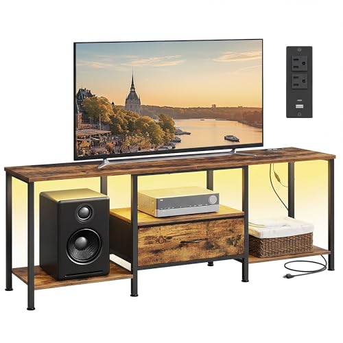 Image of SONGMICS BELLAH Collection - TV Stand for TVs Up to 70 Inches, Media Console Table and Entertainment Center Unit for Living Room, with Shelves and Drawer, Steel, Industrial, Rustic Brown ULGS131K101S