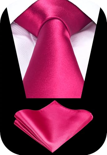 Image of TIE G Solid Satin Woven dyed Color Formal Black Necktie and Pocket Square Sets in Gift Box